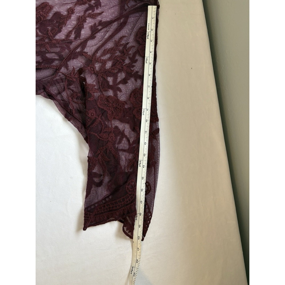 Open Cardigan Lace Kimono Sz Large Wine Sheer Layering Boho Romantic Fairy - Picture 8 of 9
